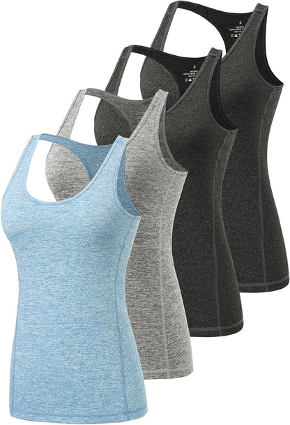 Pack de 4 Camisetas de Ejercicio para Mujeres: Tank Tops Racerback para Running y Gimnasio