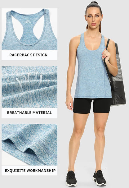 Pack de 4 Camisetas de Ejercicio para Mujeres: Tank Tops Racerback para Running y Gimnasio